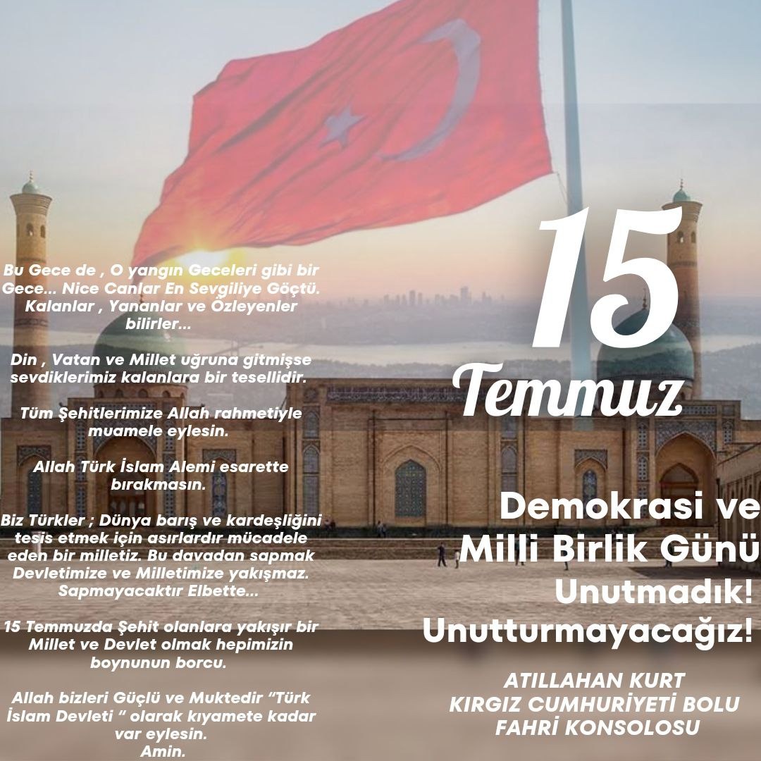 15 Temmuz Demokrasi ve Milli Birlik Günü Mesajı